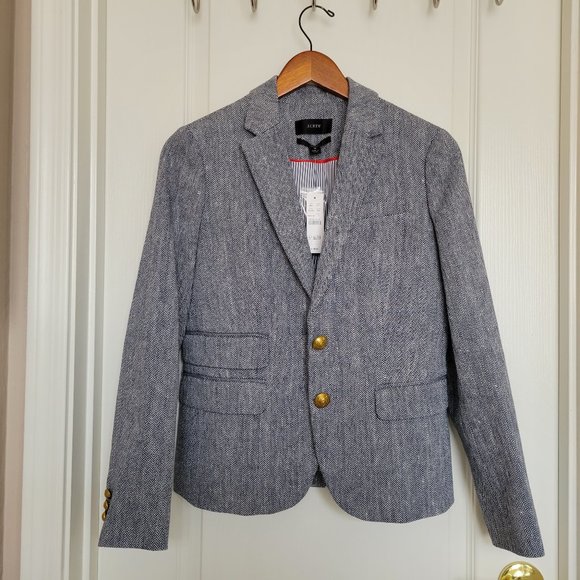 J. Crew Jackets & Blazers - NWT J. Crew Dalton blazer in Navy Ivory Herringbone Italian Cotton/Linen Size 0